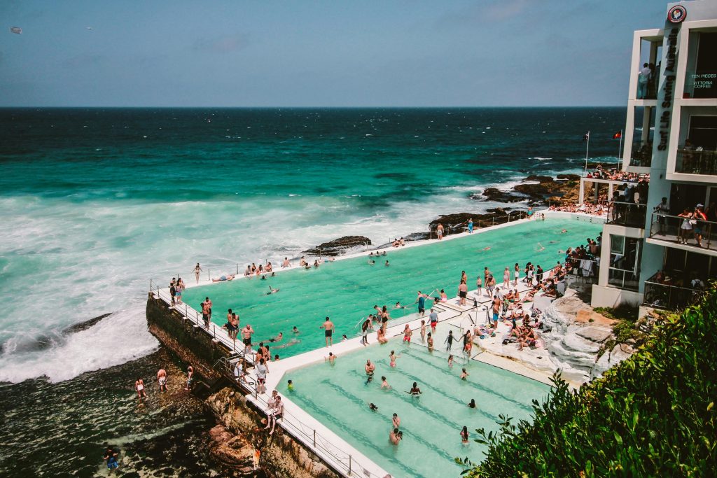 "Experience the stunning Bondi Icebergs Pool in Sydney, Australia, where the pool meets the ocean. This iconic swimming spot offers breathtaking views of the turquoise waves crashing against the shore. Perfect for beach lovers and swimming enthusiasts, Bondi Icebergs is a must-visit destination in Sydney. Enjoy a refreshing swim while soaking in the scenic coastal beauty."

